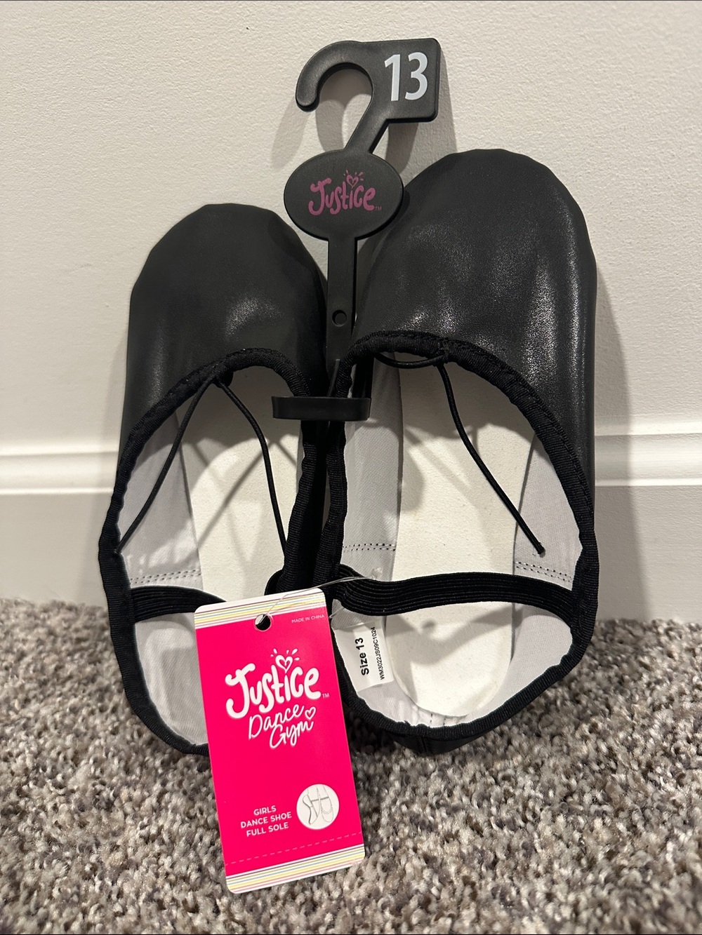 Justice Black Girls Dance Flats with Elastic Strap